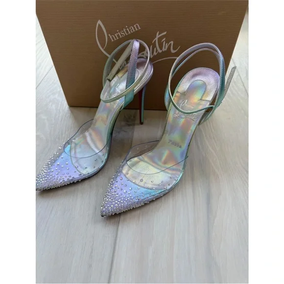 Christian Louboutin Blue D'Orsay Heels with Glitter Embellishments - Picture 2 of 15